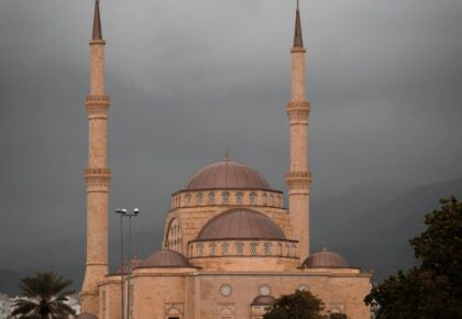 a brown concrete mosque building