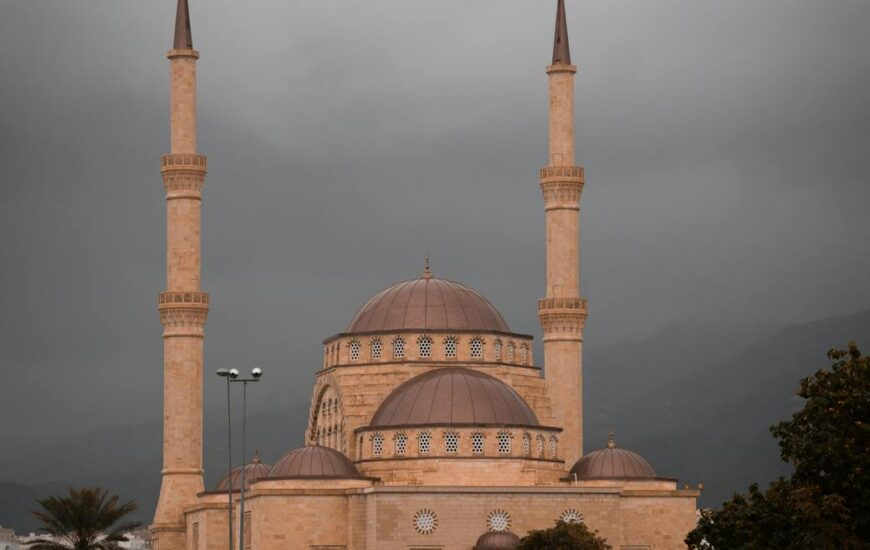 a brown concrete mosque building